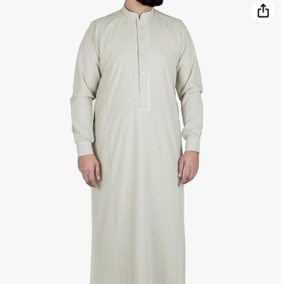 NWT Alqamees Thobe for Men - Thawb | Jubba Kaftan Embroider, Tan 60L - Picture 3 of 5
